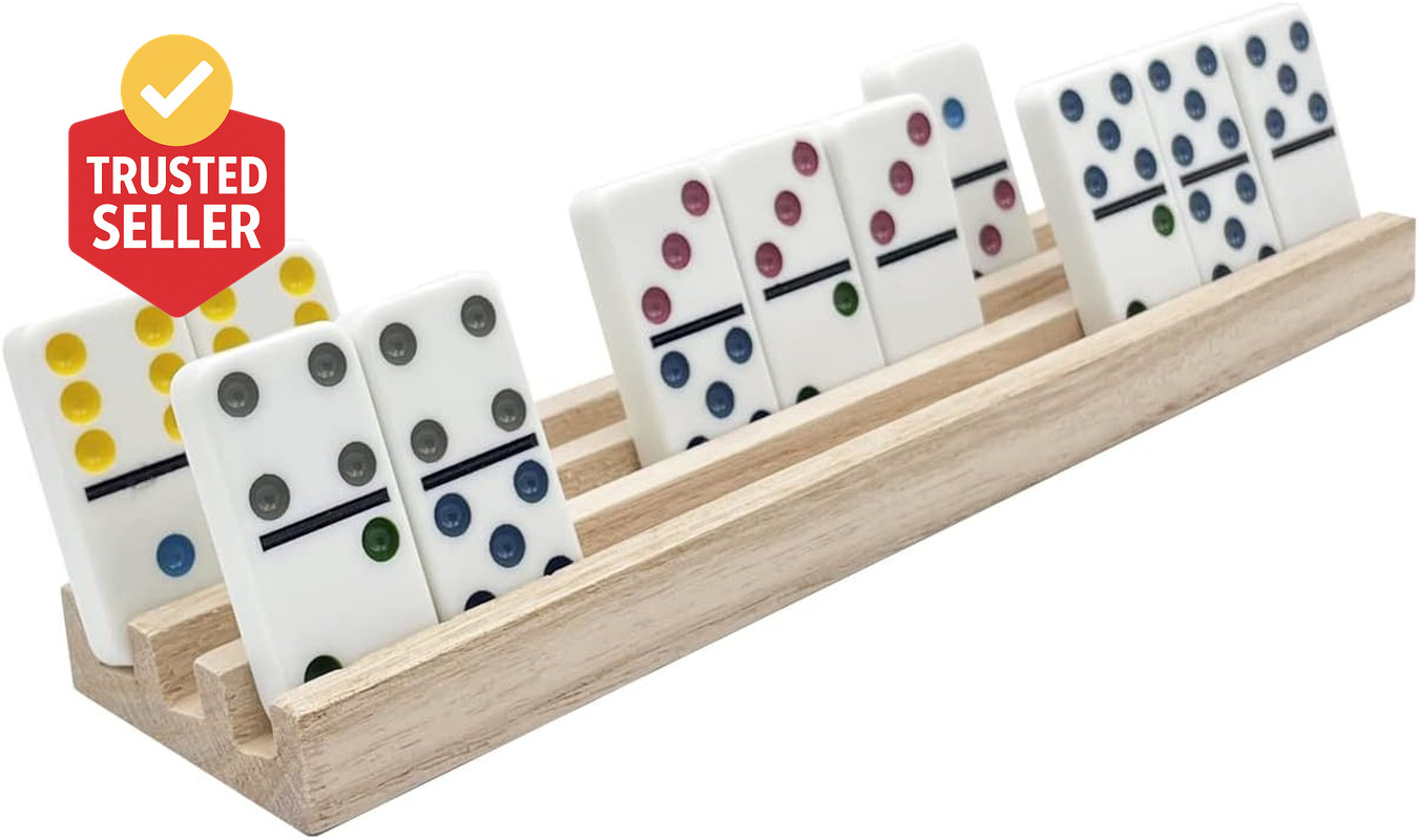 Wooden Domino Racks Set of 4 Natural Domino Trays Holders Organizer for Mexican