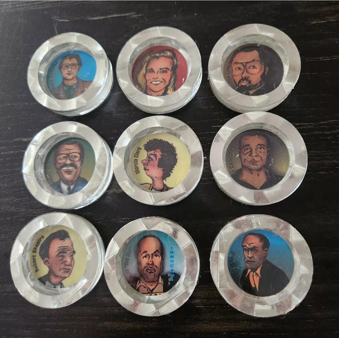 Lot Of 9 Vintage OJ Simpson Trial POGS Slammers 1994 LTD Rainbow Border