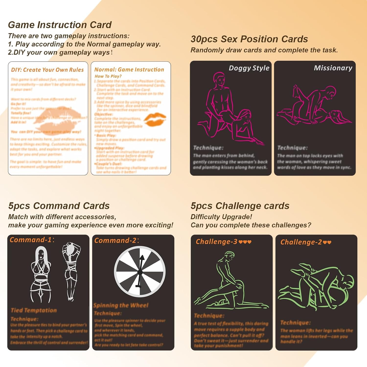 Sex Game for Adults – 42 Romantic Bedroom Cards with Sex Positions, Challenges –