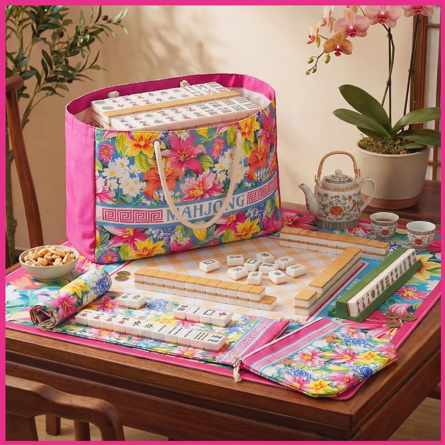 3 Pcs Empty Mahjong Bag Set American Mahjong Buckled and Zippered Carrying Ba…