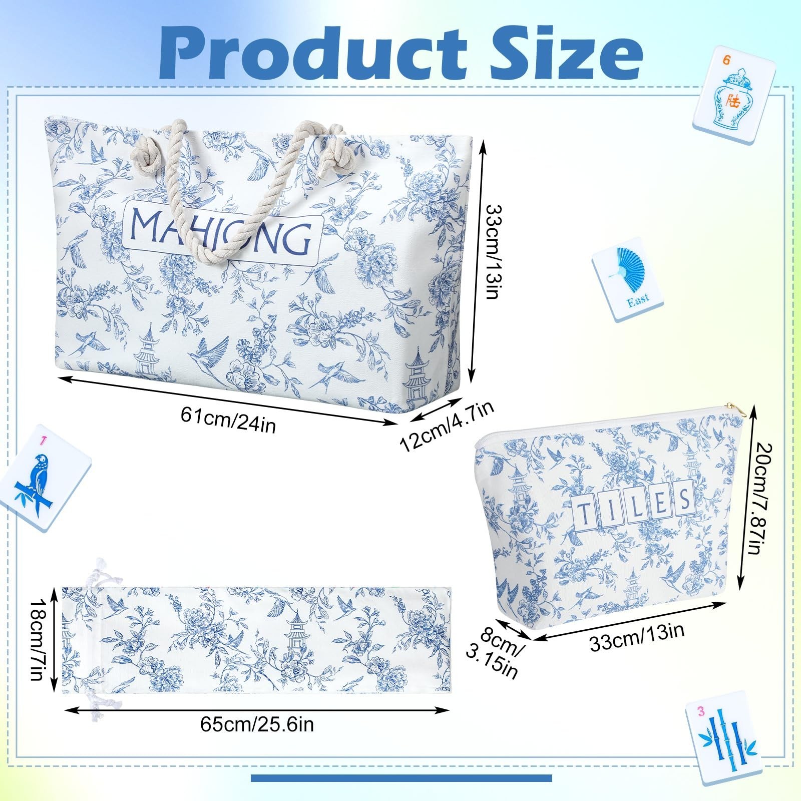 Ceenna 271 Pcs Chinoiserie American Mahjong Tiles Set, 160 Blue Tiles Mah Jon…