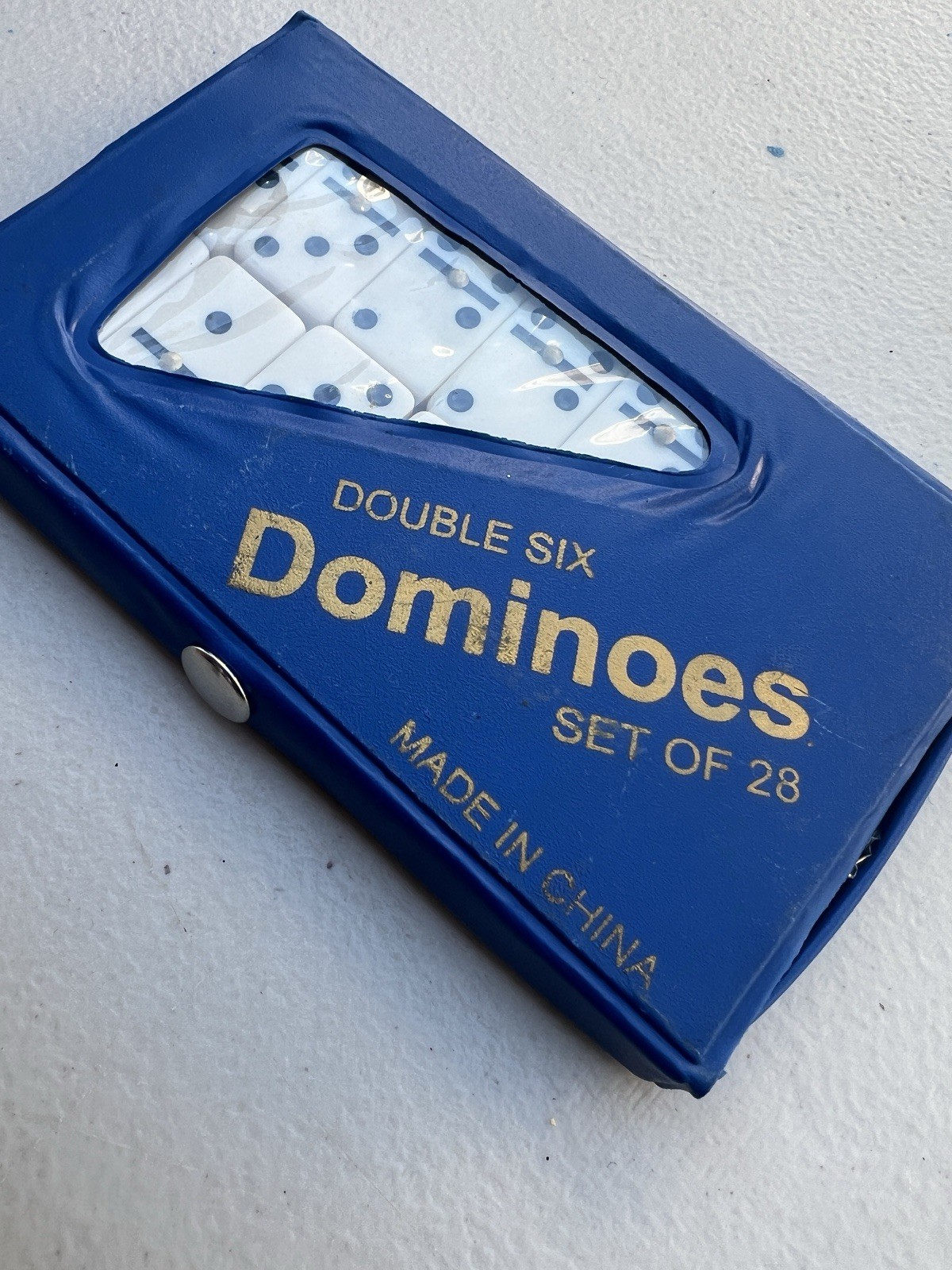 Vintage Blue Double Six Dominoes Set 28 Pieces Vinyl Travel Case