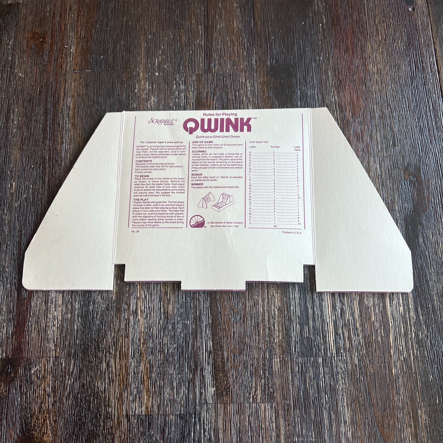Scrabble Qwink Quick As A Wink Word Game Vintage Selchow & Righter Complete 1985