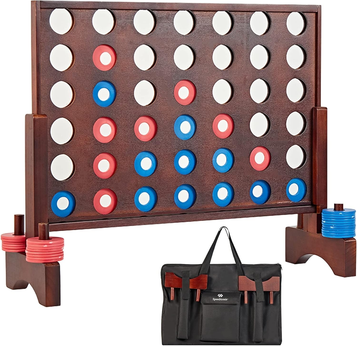 Giant Wooden 4 in A Row Game for Fun Indoor & Outdoor Play – 42 Discs Included