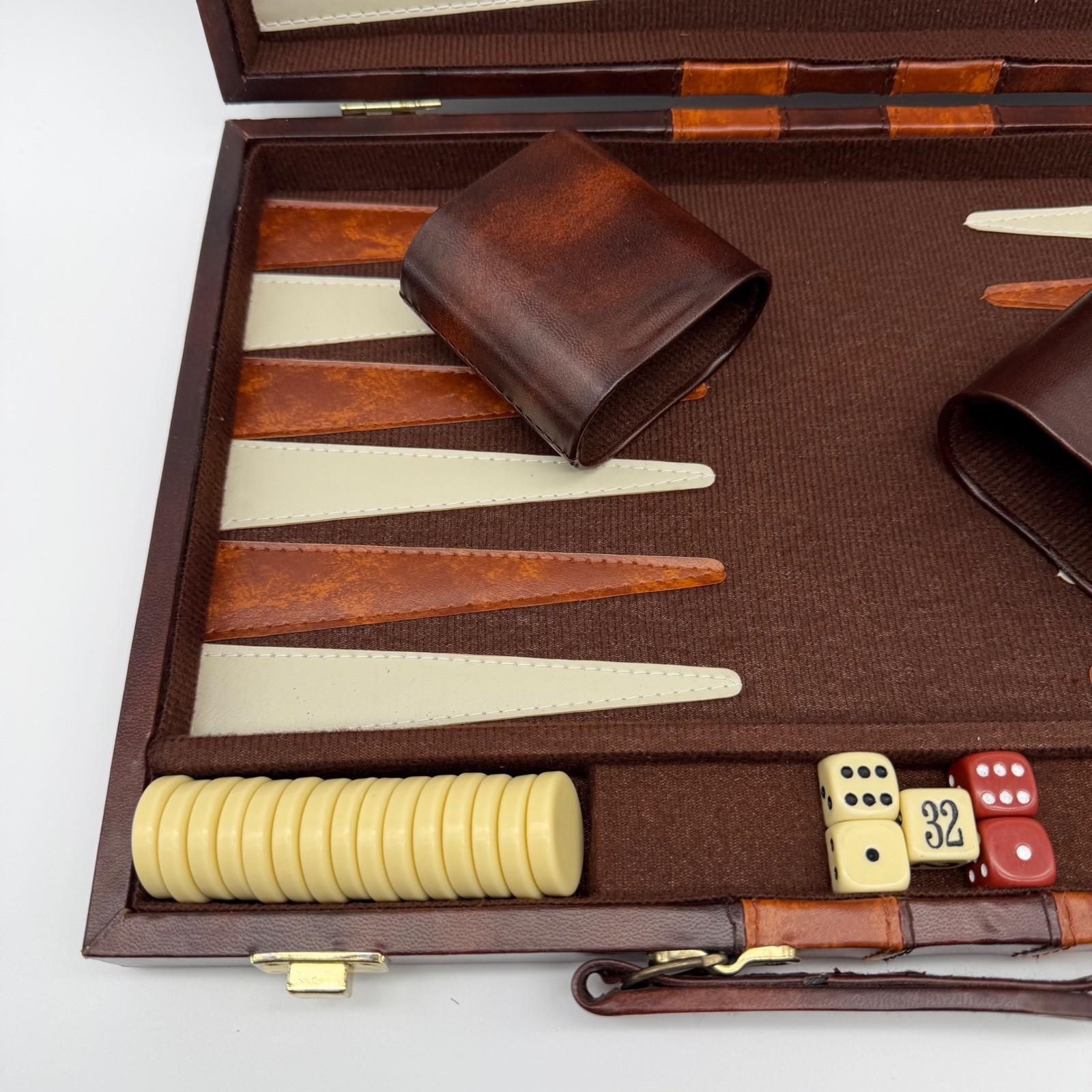 Backgammon Game Leather Briefcase Set 14.5″x9.5″ Complete