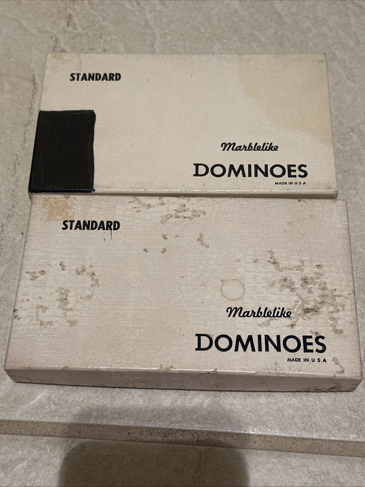 Vintage Puremco Marblelike Dominoes #616 Standard Domino Set In Box *Black