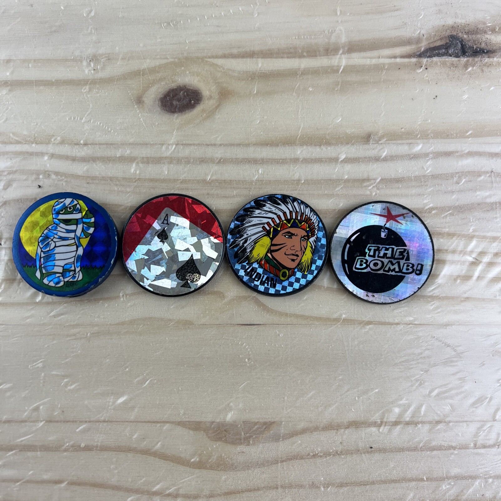 Vintage Lot of Pogs Slammers Plastic Metal Poison Indian Miami Dolphins Raiders