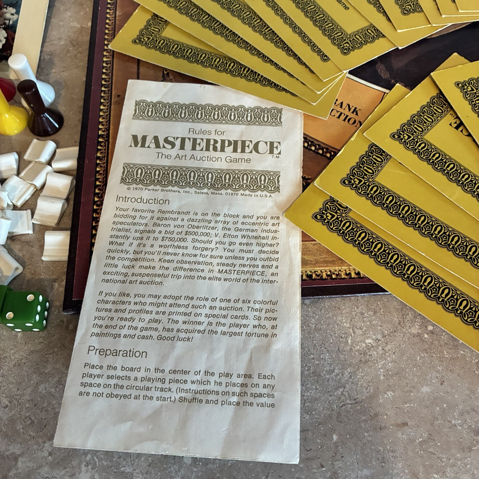 1970 Parker Brothers Masterpiece Art Auction Game Missing 1 Pawn Read