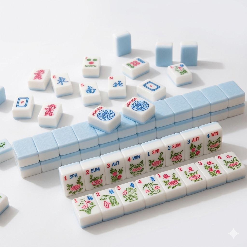 American Mahjong Set 166 Premium Melamine Tiles Blue Pastels Engraved with Joker