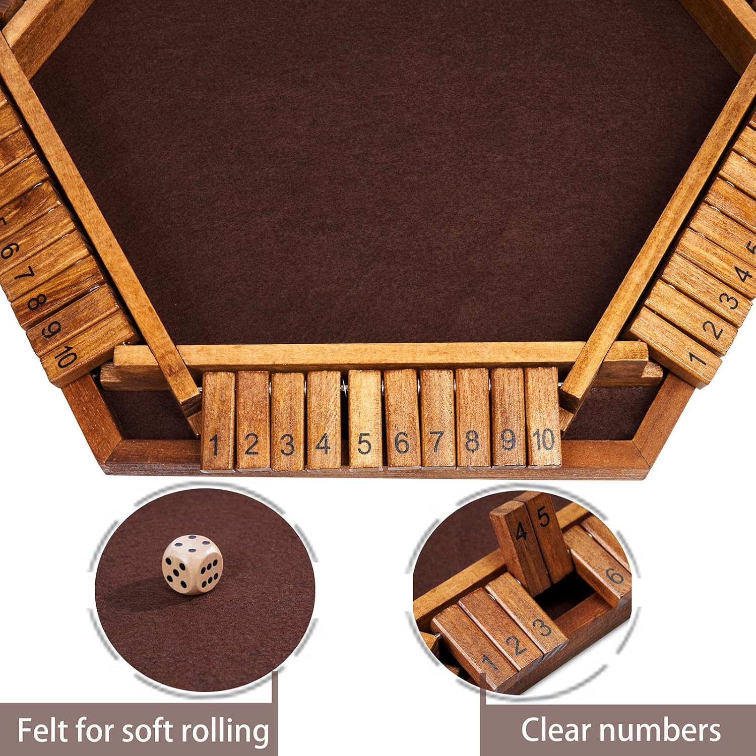 Shut The Box Dice Game Wooden Board (L15 x W13) for 1 2 3 4 5 6 Player, 6 Sided