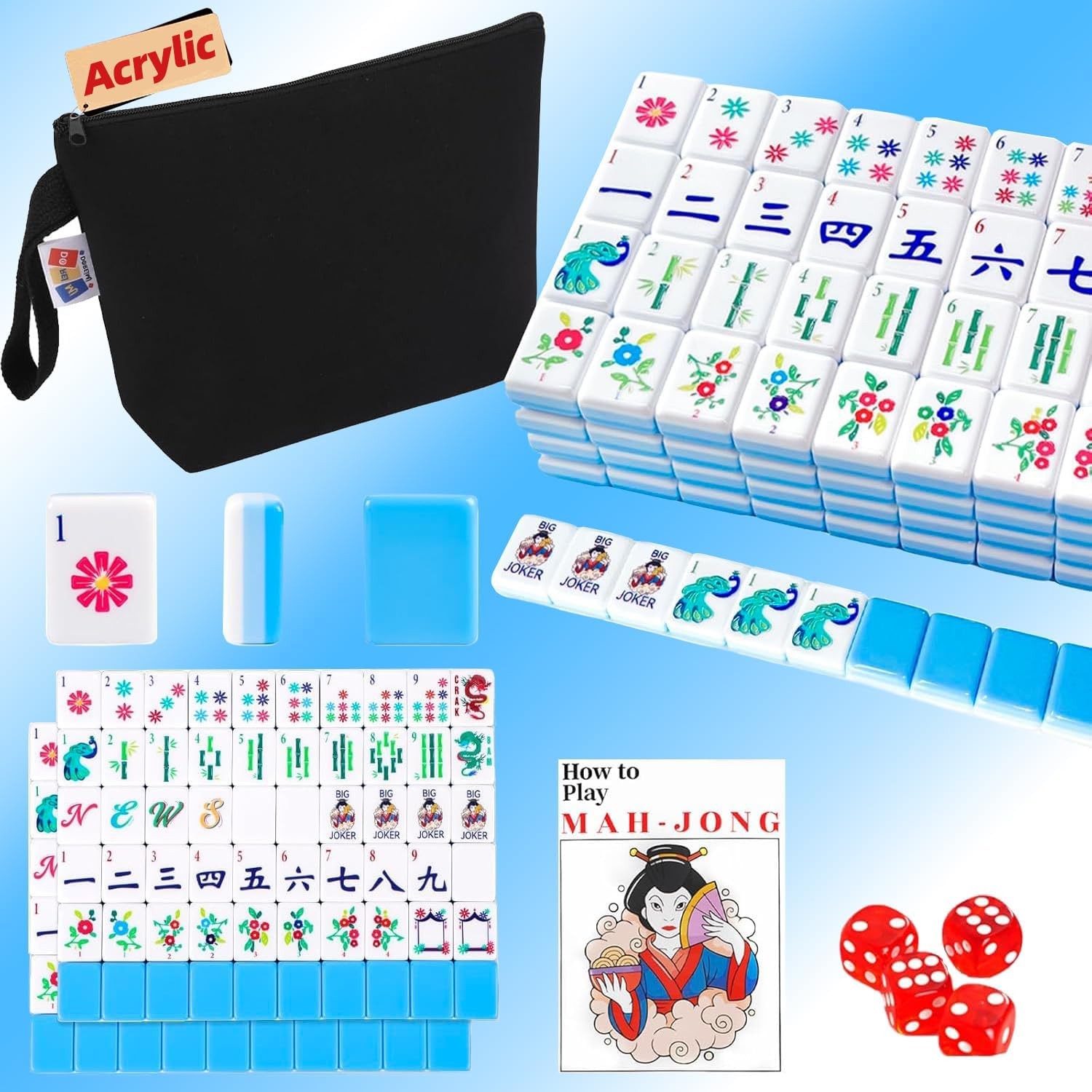 Doreimi Original Design American Mahjong Tile Set with 160 Blue Back Tiles, U…