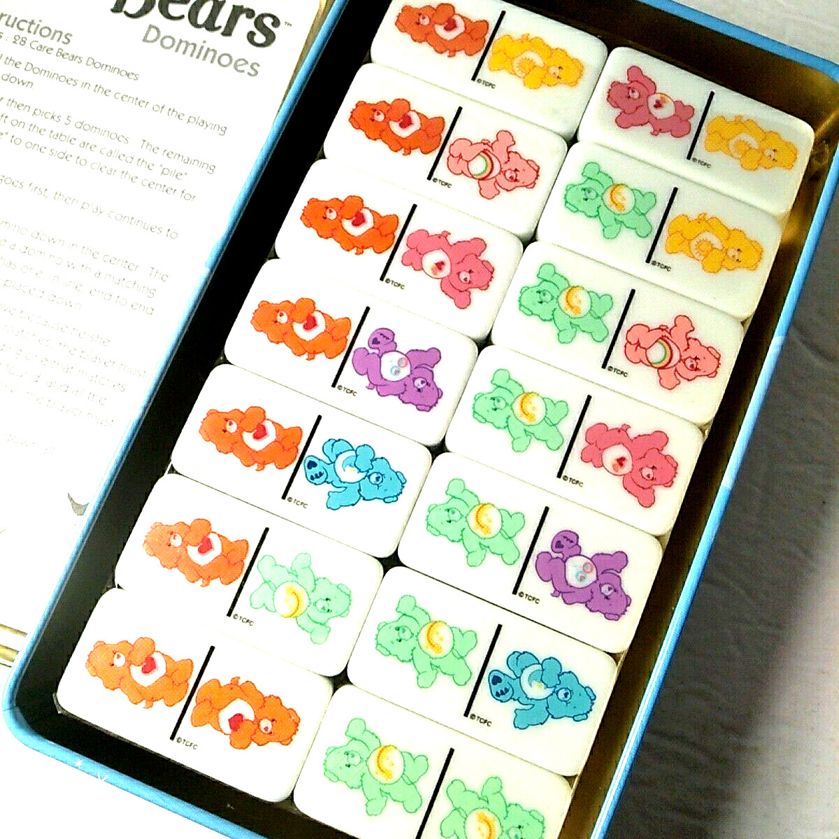 Care Bears Domino Game In Collectible Tin Box 28 Piece Colorful Dominoes 2003