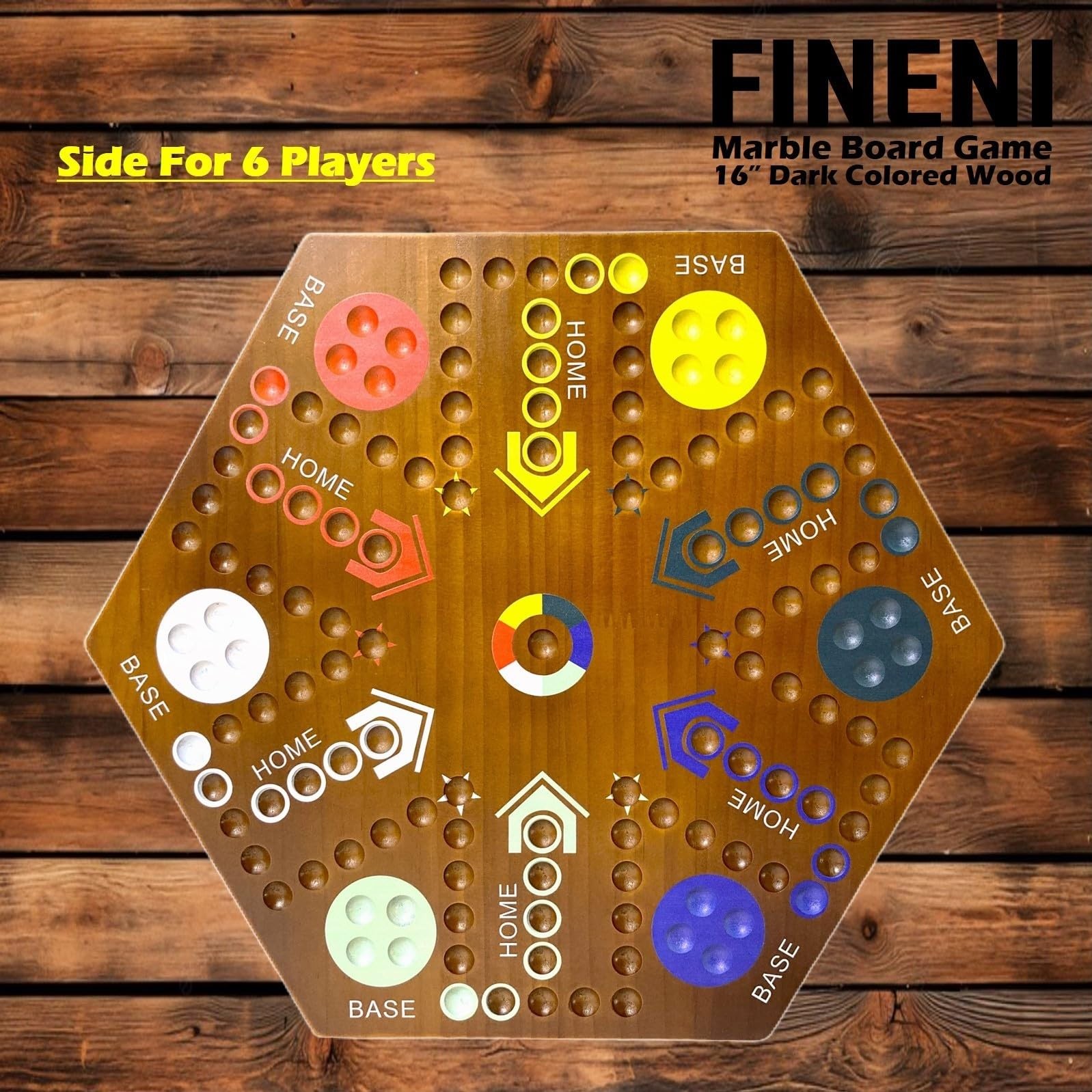 Wooden Board Game Dual Sides Fast Track 2 to 6 Players 6 Colors 30 Marbles 6