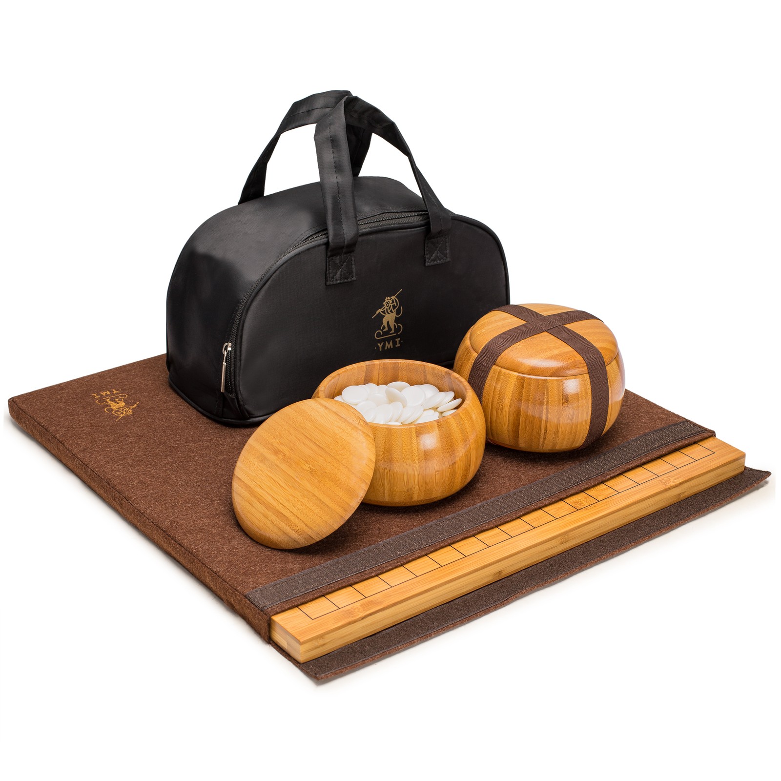 Bamboo 0.8-Inch Reversible 19×19/13×13 Go Game Set Board w/ Bowls and Stones