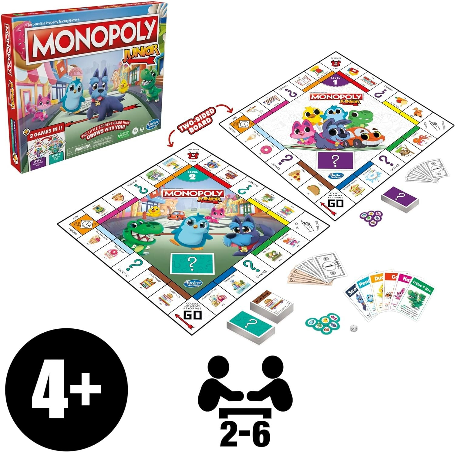 Monopoly Junior Board Game, 2-Sided Gameboard, 2 Games in 1, Monopoly By Hasbro