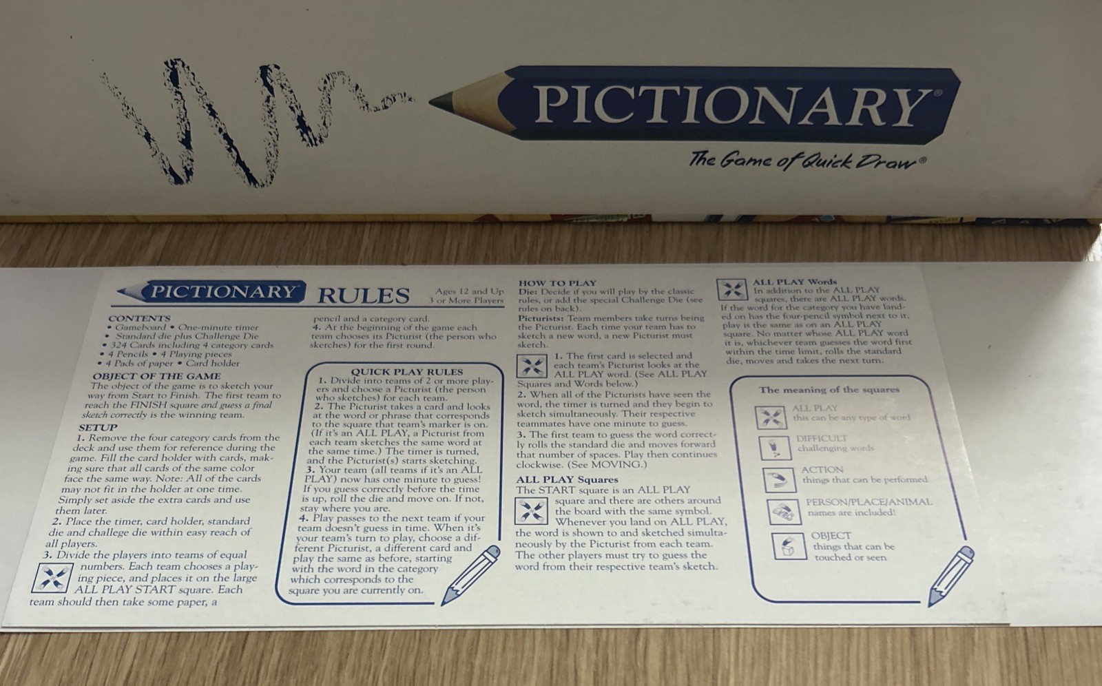 *NEW OPEN BOX* Vintage Pictionary 1993 – 2000 Edition Board Game Milton Bradley