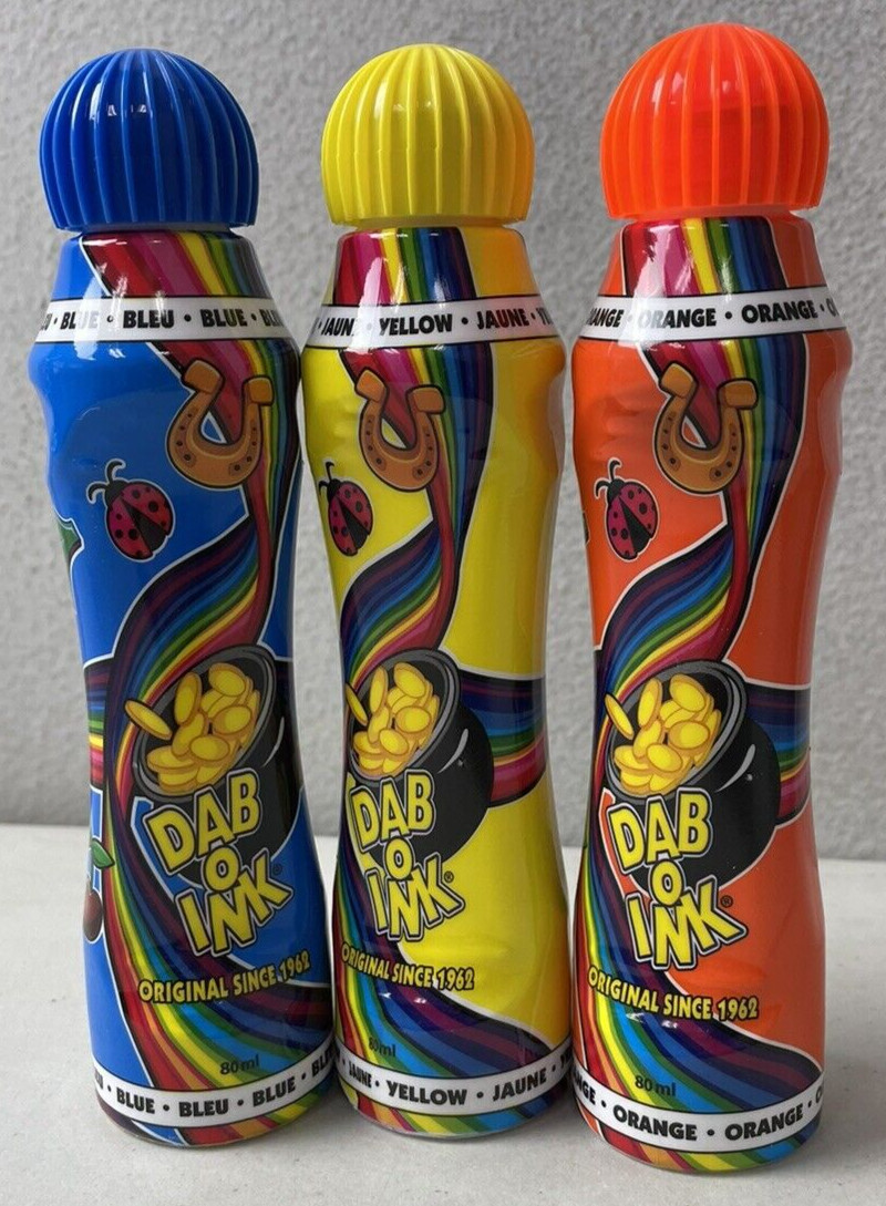 Dab-O-Ink 3 Ounce Bingo Markers Set of 3 Daubers 1 Each Yellow, Orange & Blue