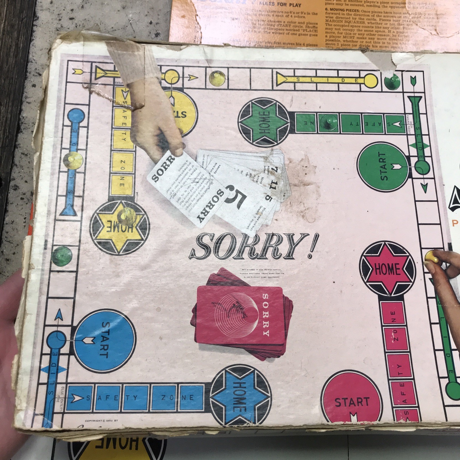 Vintage 1950s 60s SORRY Board Game Parker Brothers 100% Complete – Family Fun!