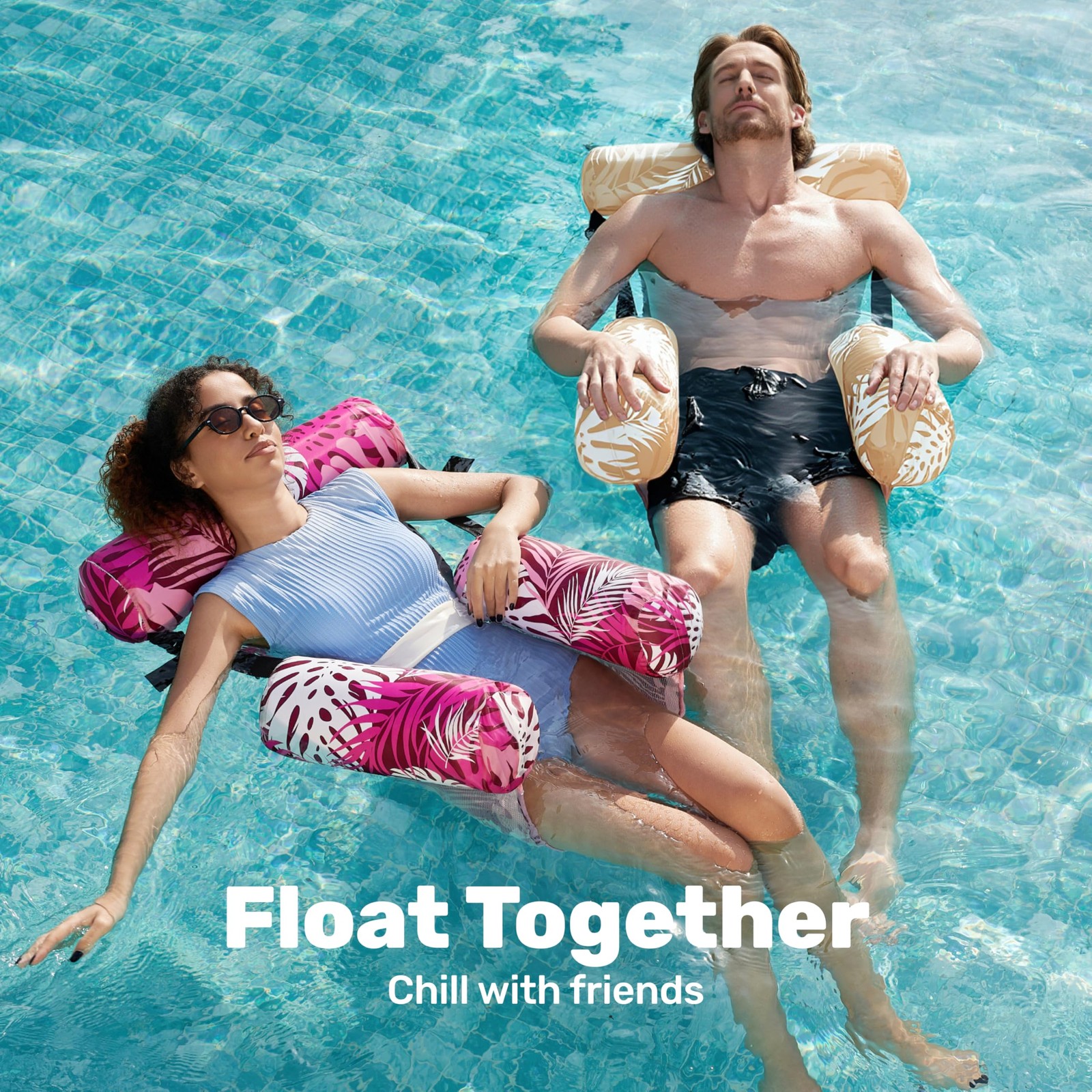 Inflatable Pool Float Chair 2 Pack Heavy Duty Tropical Champagne Pink SLOOSH