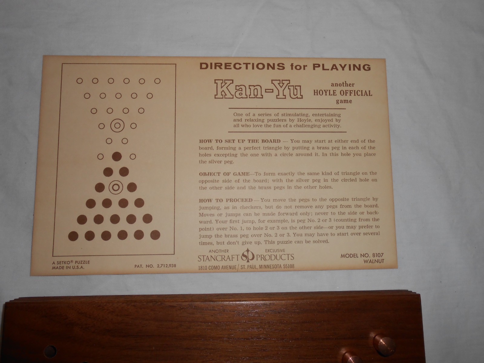 Vintage Hoyle Official Games The Kan Yu Puzzler Model No. 8107 Walnut SETCO HTF