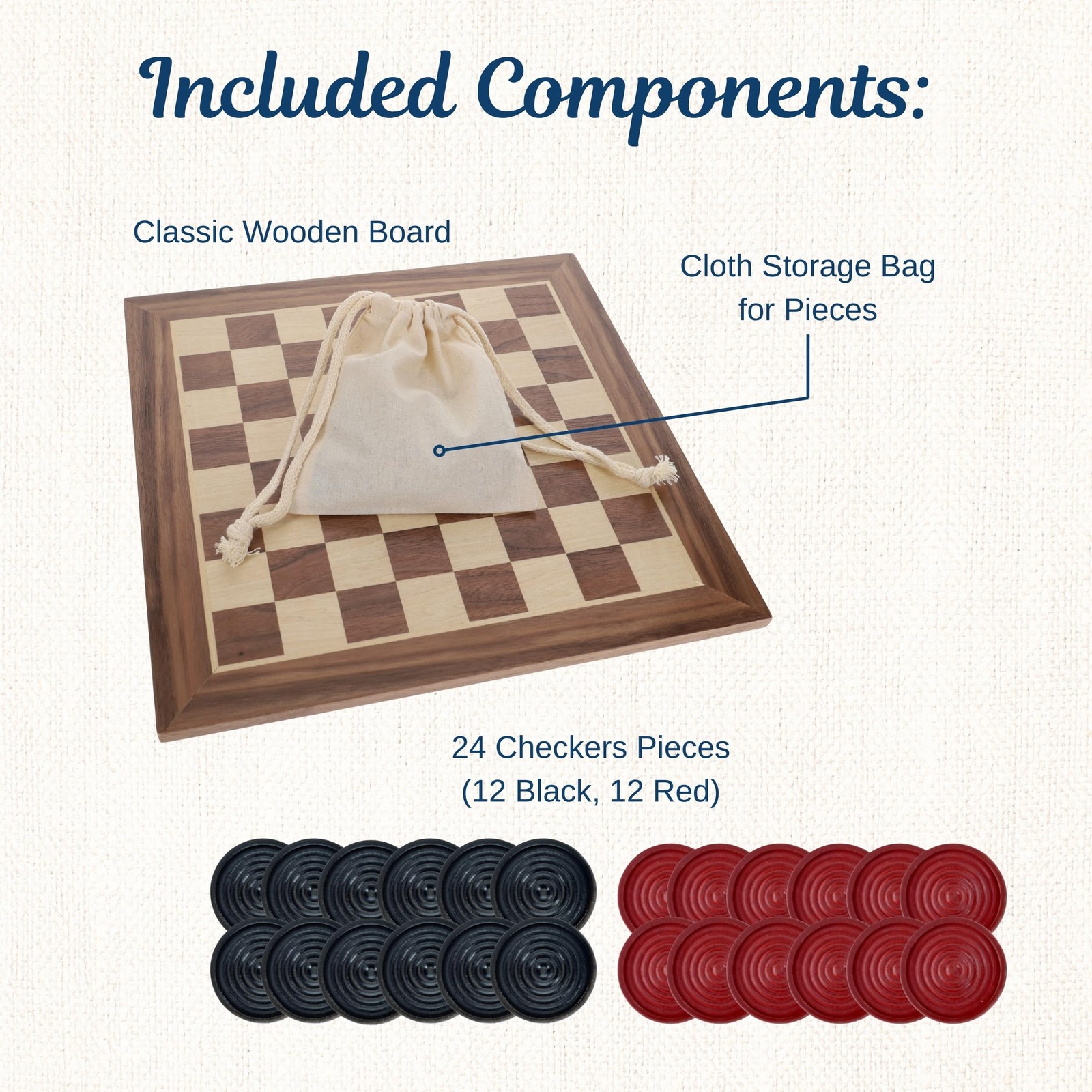 WE Games Old School Wooden Checkers Set Red and Black Pieces – 12 Inch Classic B