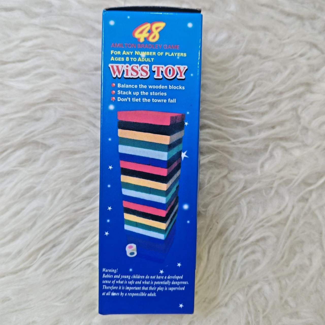 48 Pieces Tumbling Tower Wood Block Amilton Bradley Game, For Ages 8 To Adult