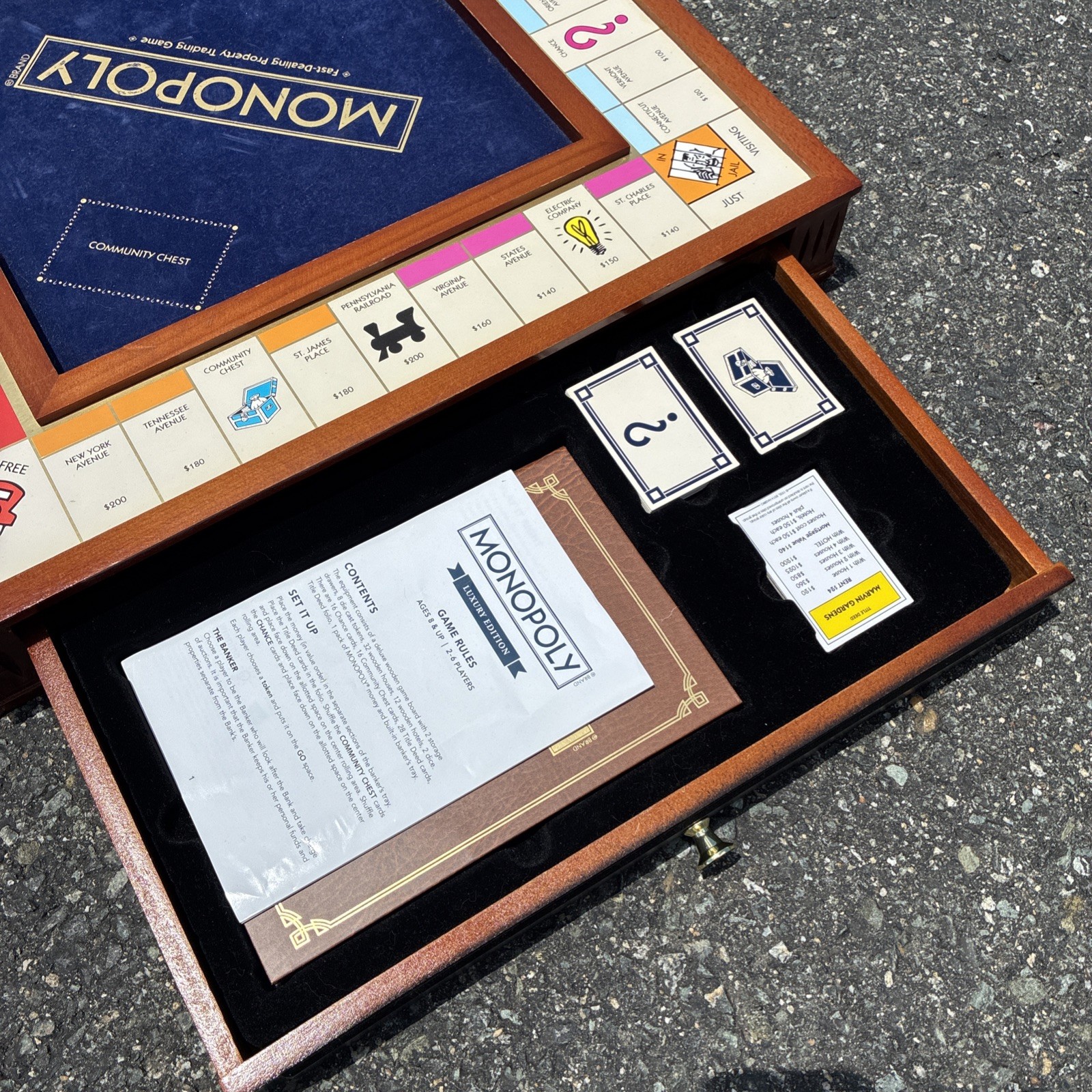HUGE Monopoly Luxury Edition Blue Board Game Collectible Wood – PARTS MISSING !