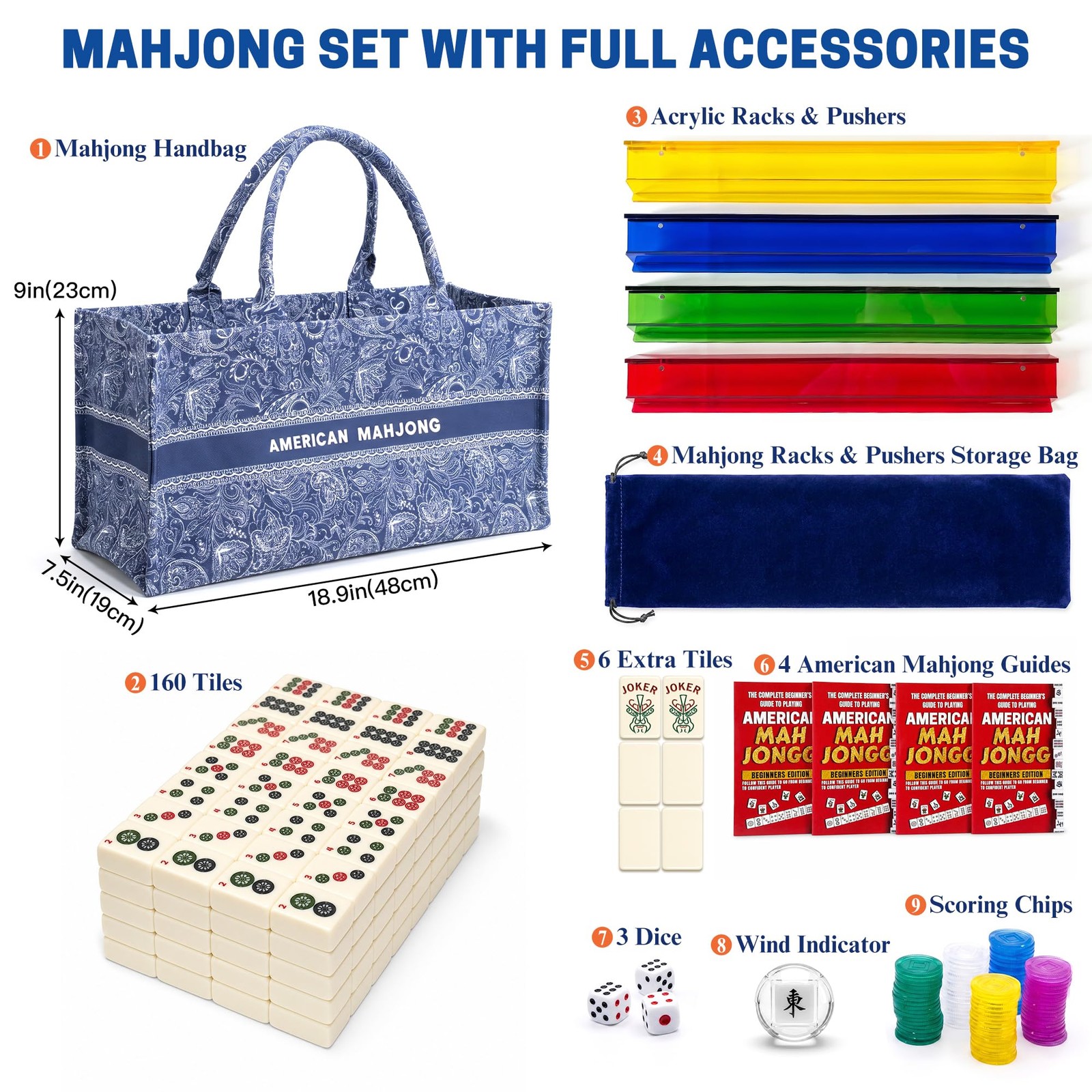 GAIORD American Mahjong Set, 166 Ivory White Mahjong Tiles, 4 Acrylic Racks/P…