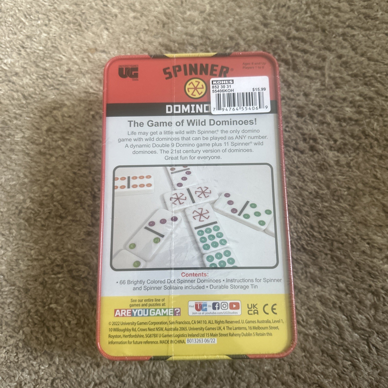 Spinner Colored Dot Dominoes Set with 66 Tiles Wild Gameplay for All Ages NIB