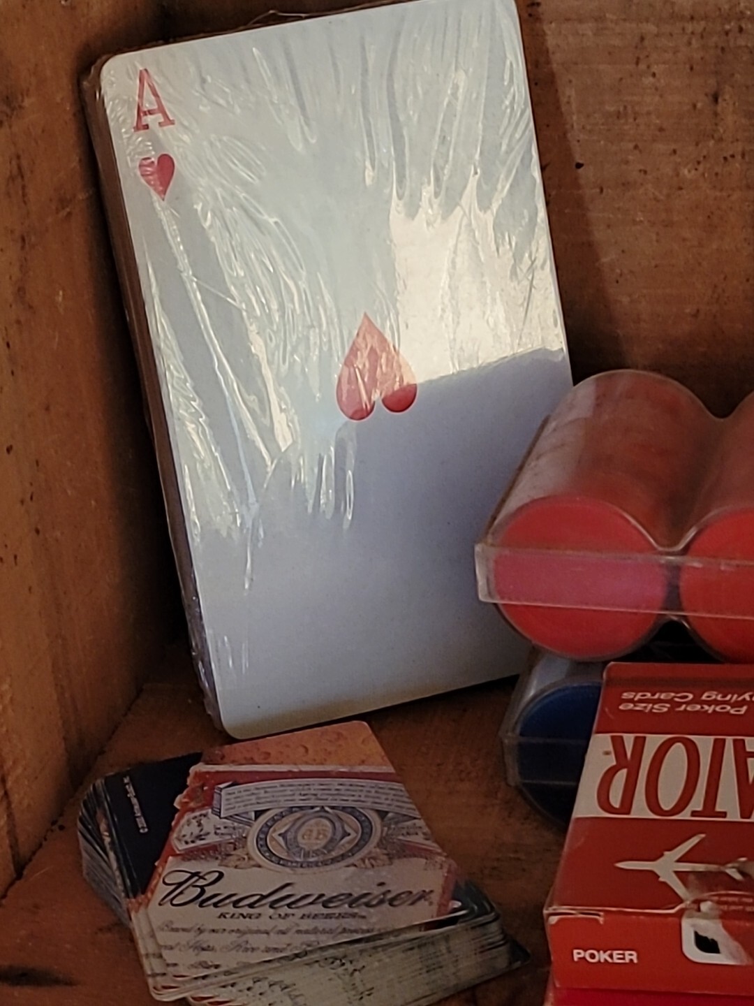VINTAGE Poker LOT POKER CHIPS Cards Jumbo Deck POKER DICE SET