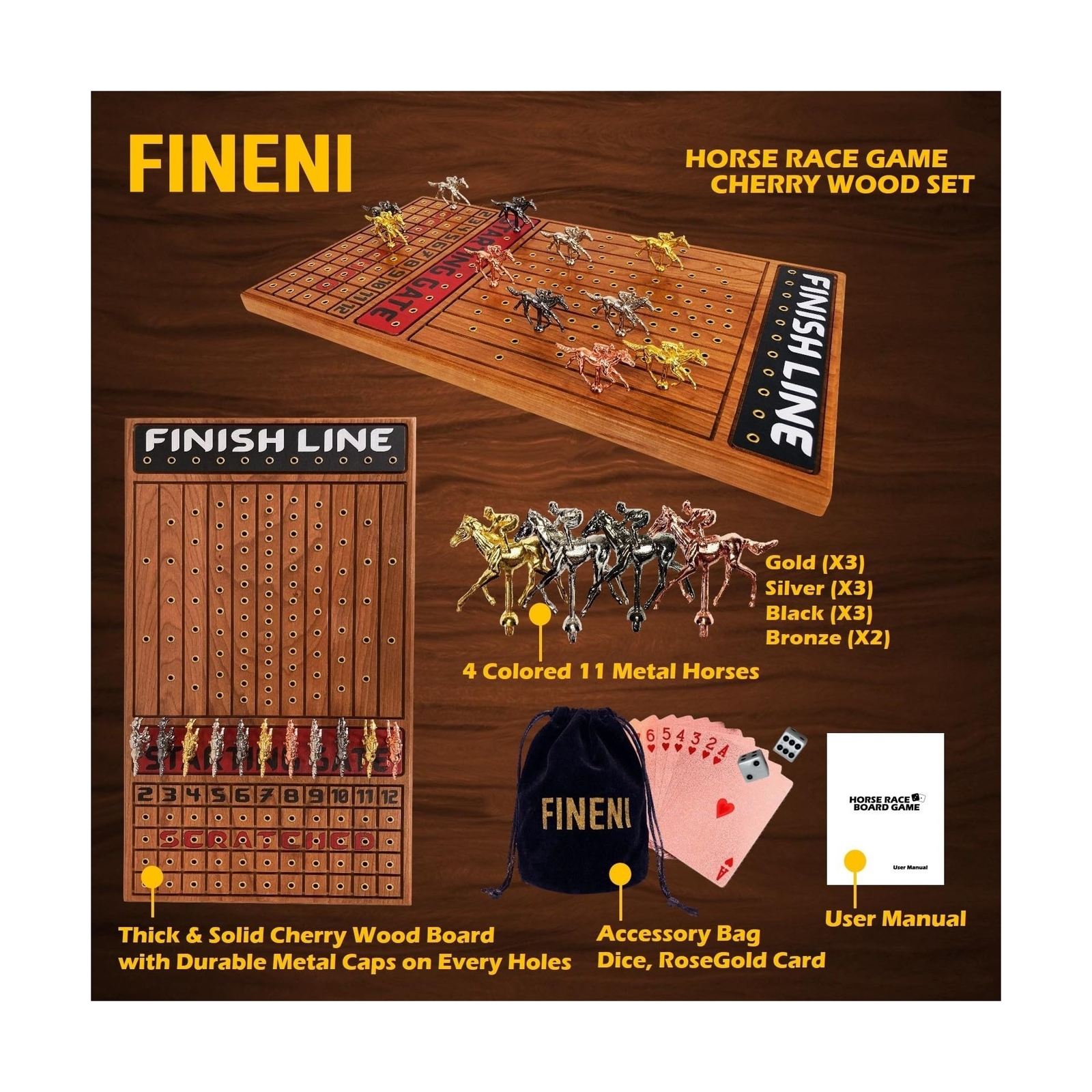Horse Racing Game for Adults, Horse Race Board Game with 11 Luxurious Metal H…