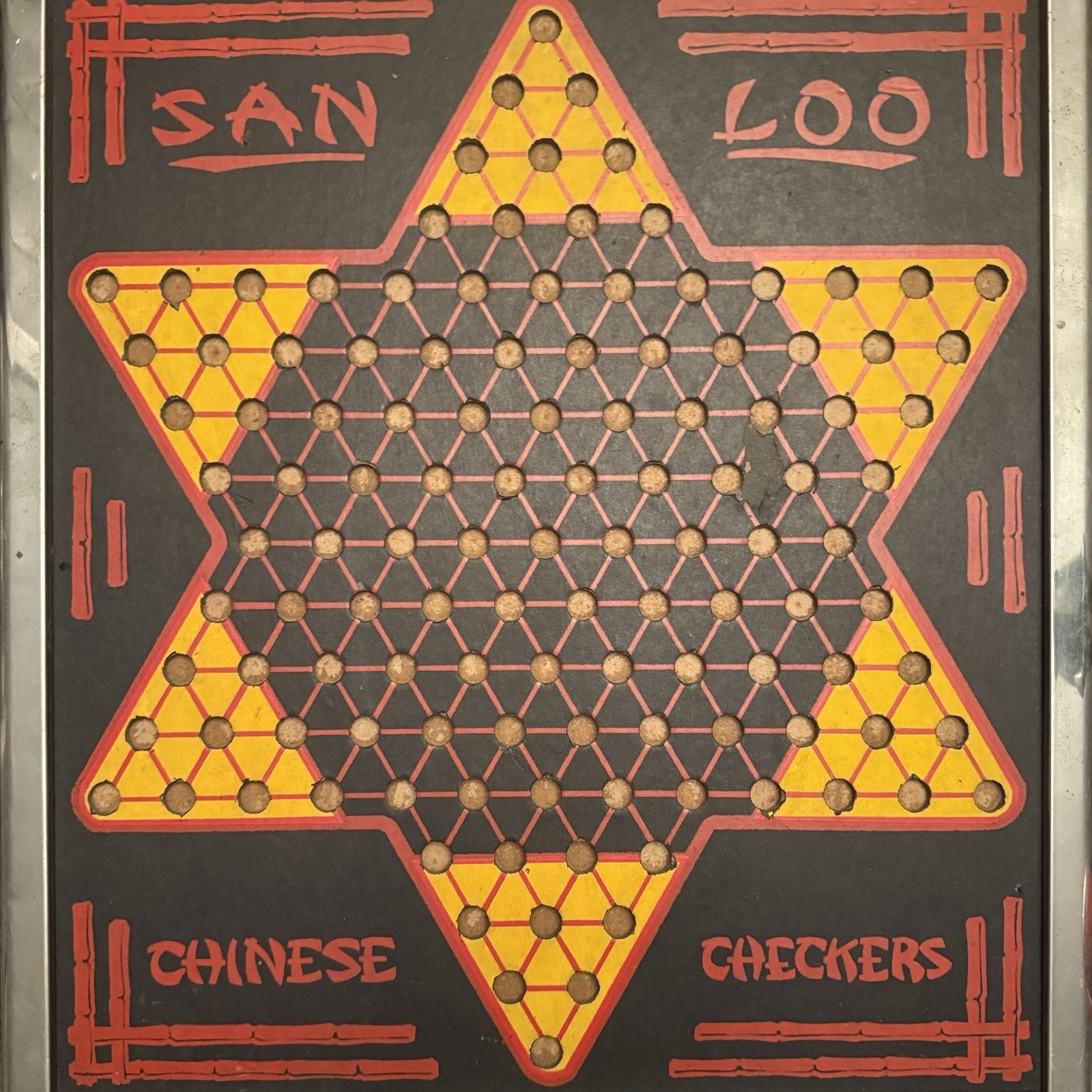 Vintage San Loo Chinese Checkers and Ante Up Rummy Metal Frame Holds Marbles