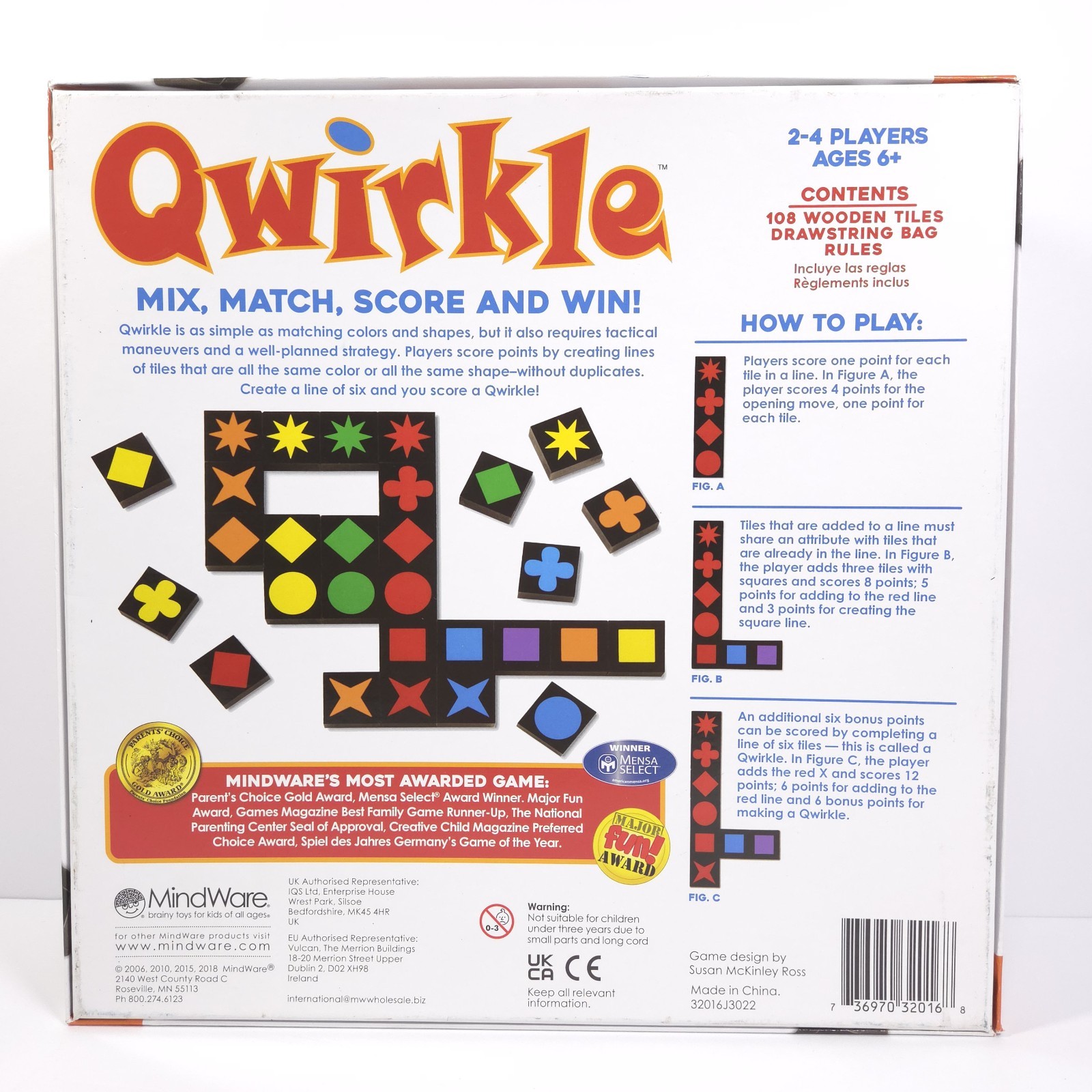 Qwirkle Board Game COMPLETE 108 Tiles Shapes Colors Good Strategy MindWare