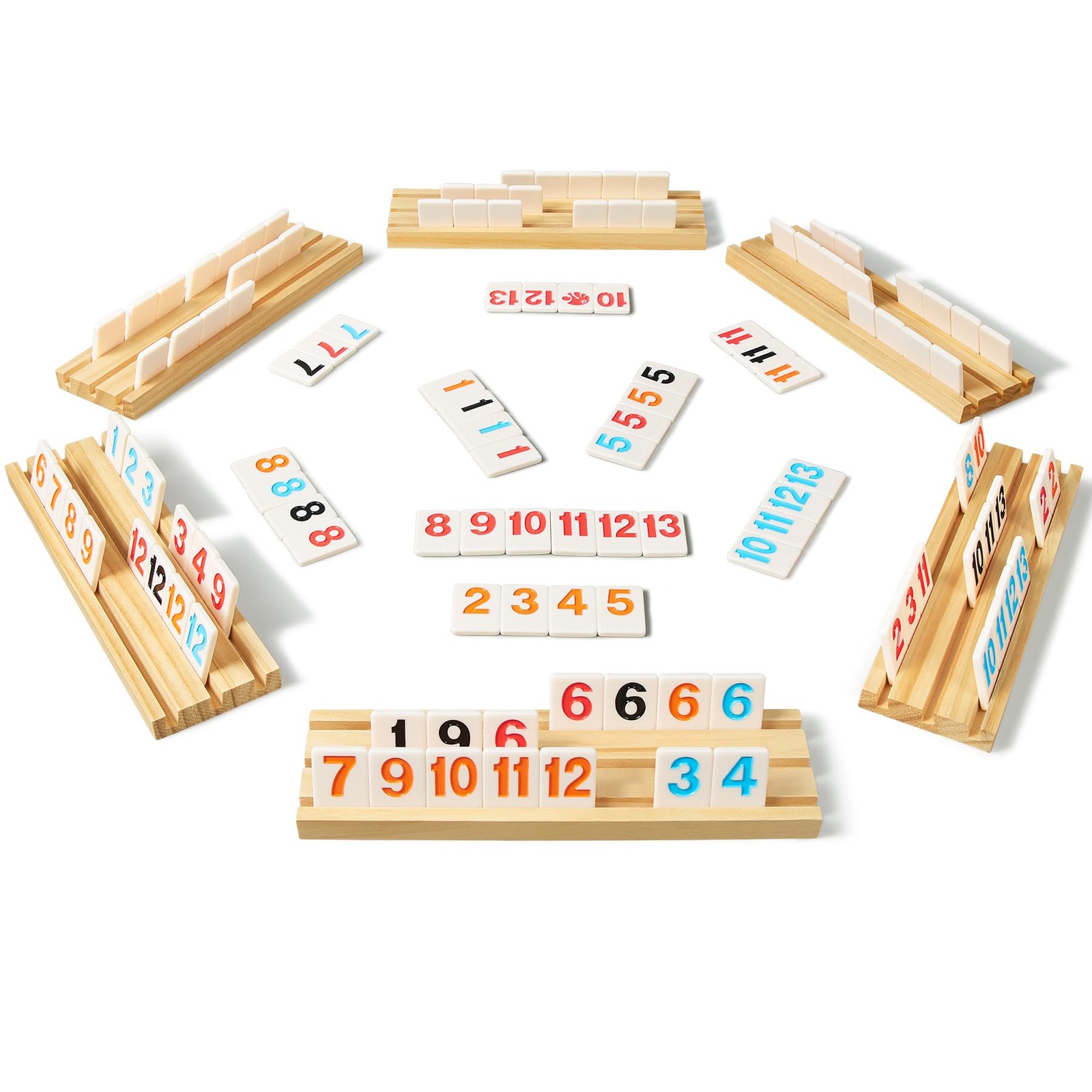 ELONGDI Rummy Cube Large Numbers Edition, Blue and White, Black, Natural Wood
