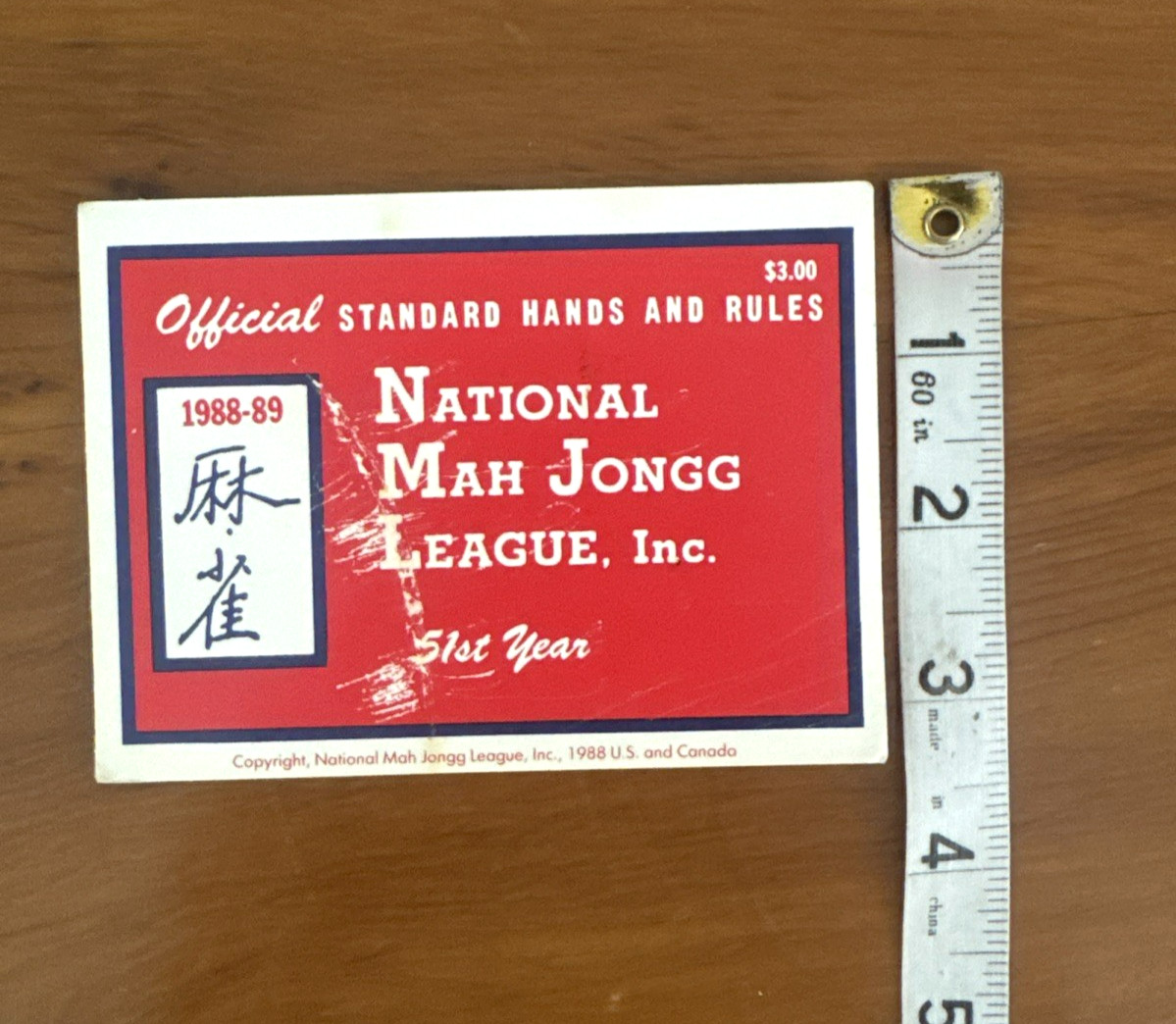 1988-89 National Mah Jongg League Official Hands & Rules Card 51st Year