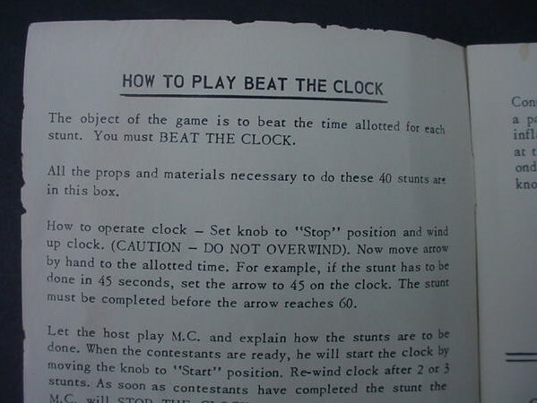 1954 How to Play Beat the Clock Game Manual Goodson Todman Lowell Toy Corp