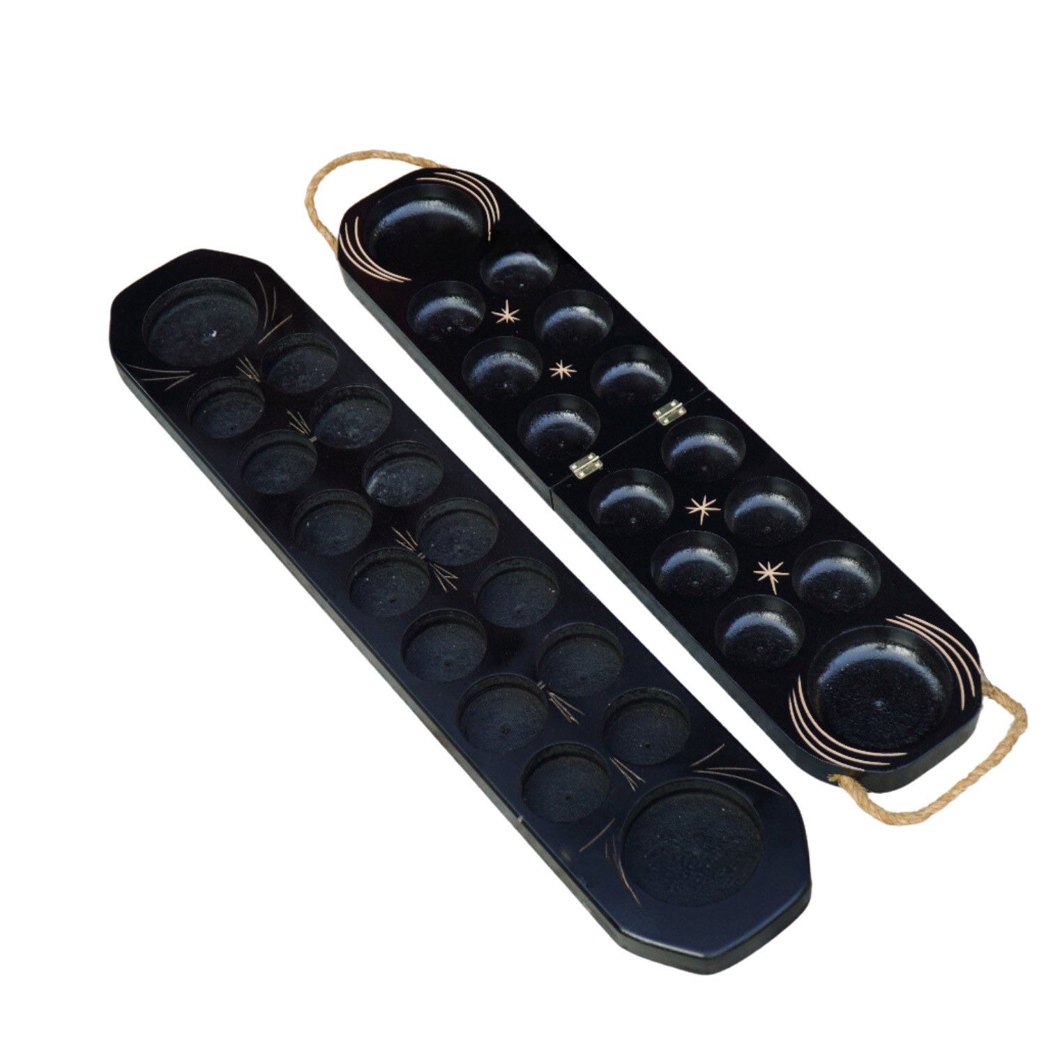Traditional Malay Wooden Folding Congkak/Mancala Game Set With Marbles