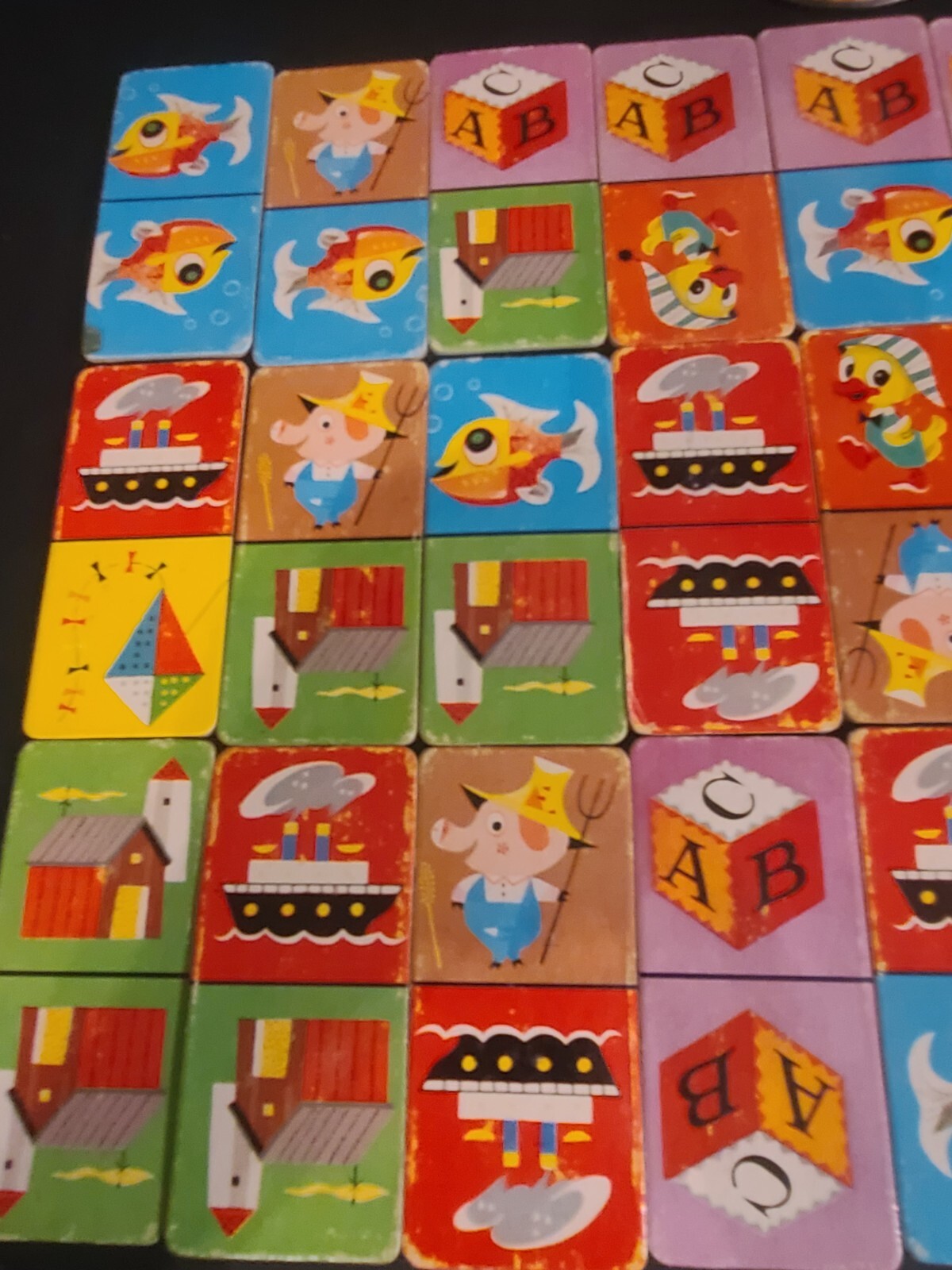 Vintage Jumbo Picture Dominoes Game Toy Pieces in Cardboard Canister (MISSING 1)