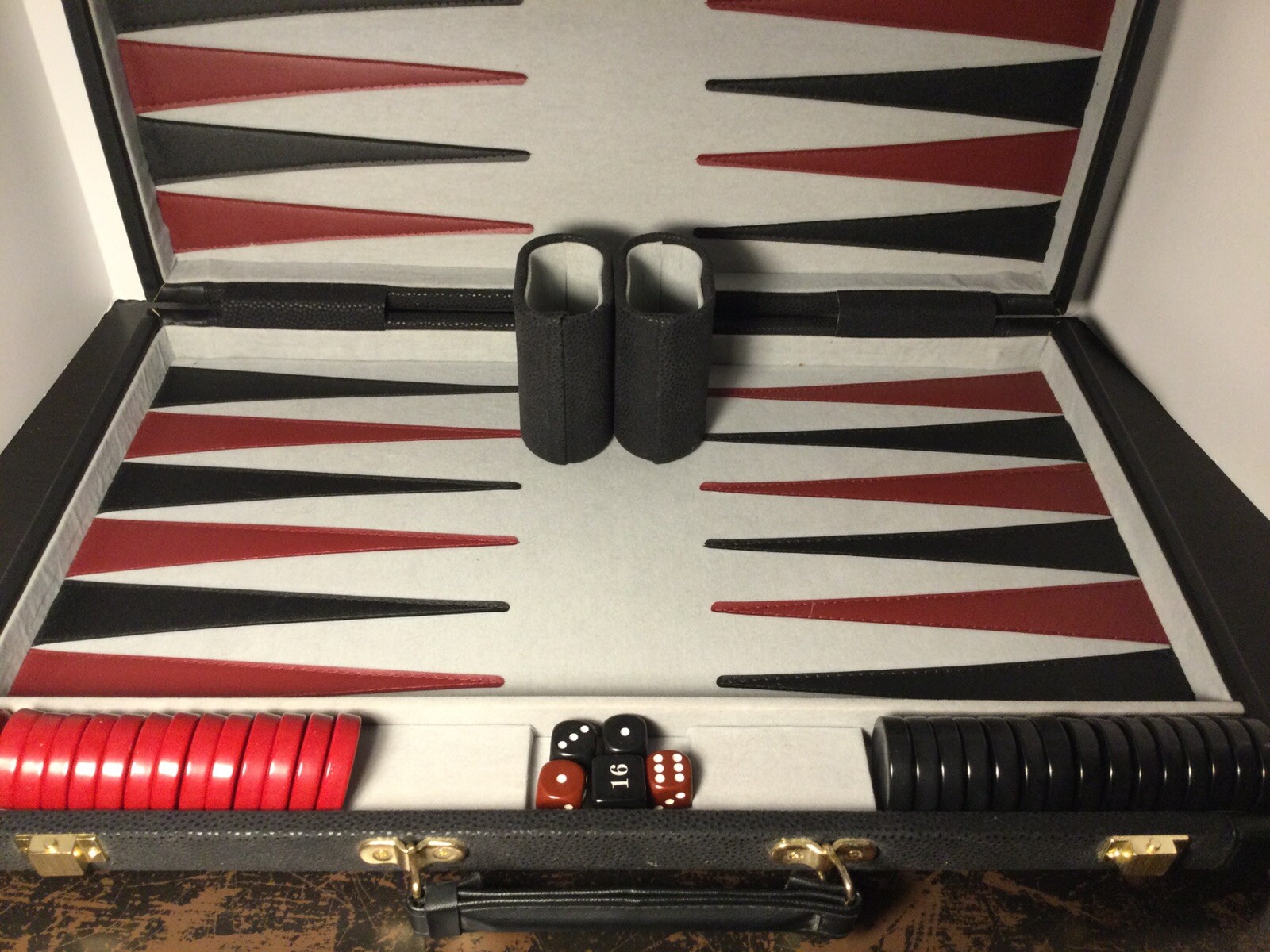 WE Games Black Faux Suede Backgammon Set Complete Cups Chips Dice