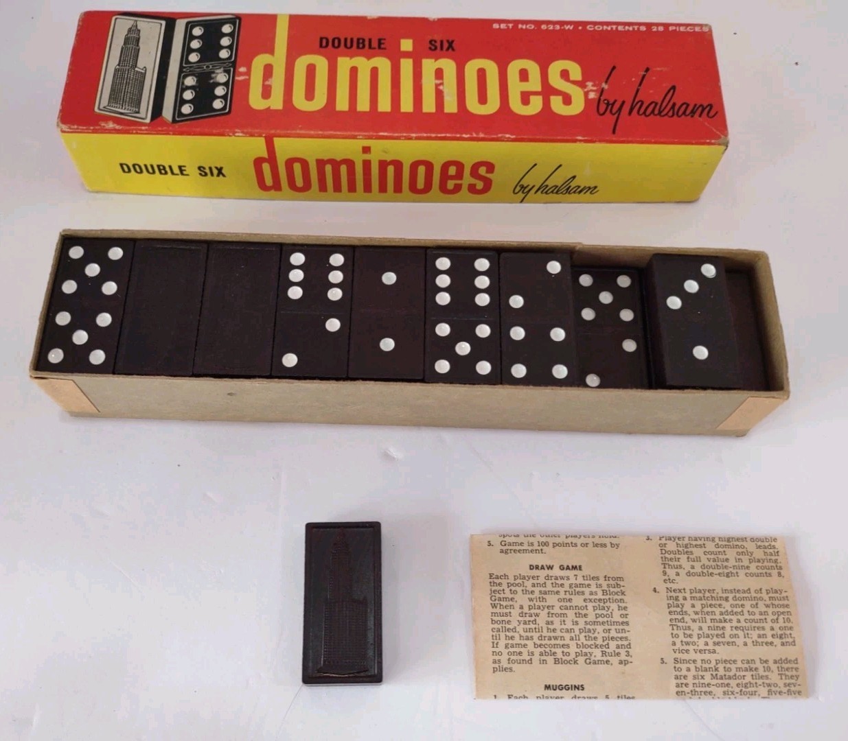 Vtg Dominoes by Halsam-Double Six Complete Set 28pc.