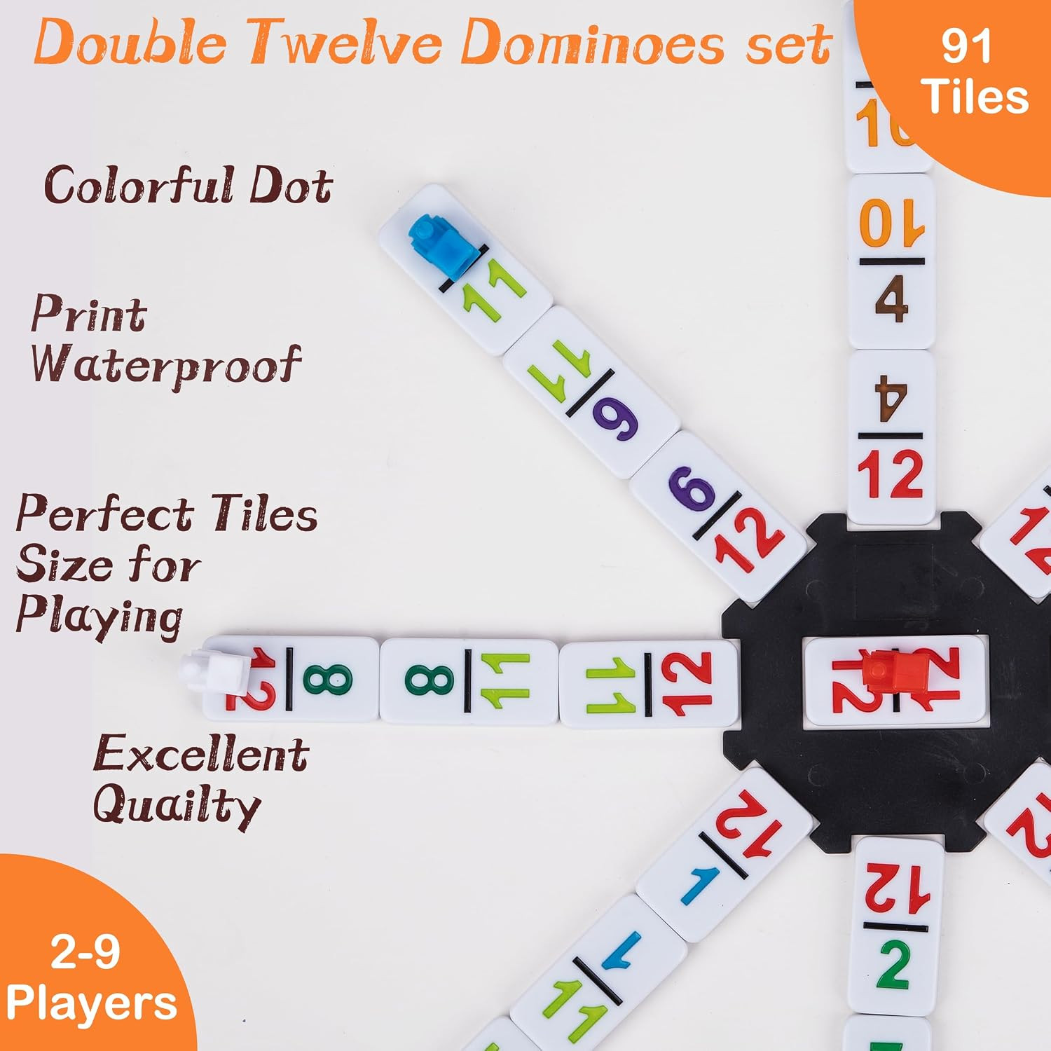 Mexican Train Dominoes with Color Numbers,Double 12 Numerical Domino
