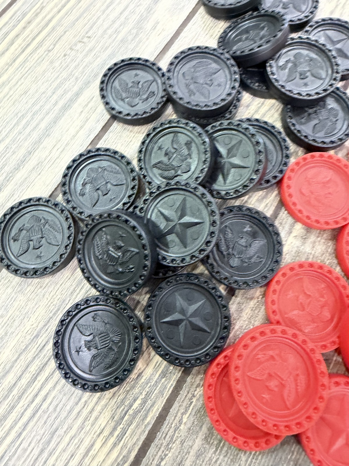 Vintage 1978 Connect Four Game Pieces Red & Black Patriotic Theme Chips Only