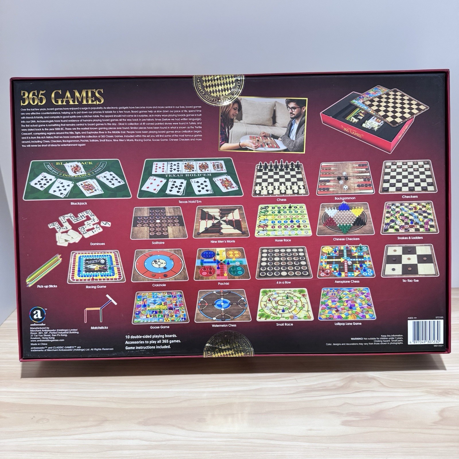 Classic Games 365 Game Set Board Games, Cards Dice, Double Sided Boards Open Box