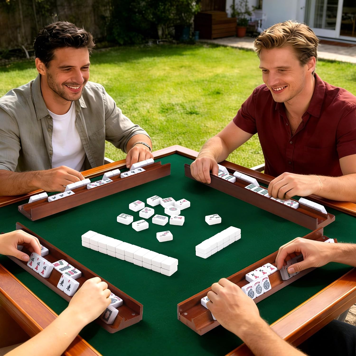 Wooden Mahjong Racks with Magnetic Pushers – Set of 4, Solid Wood | For American