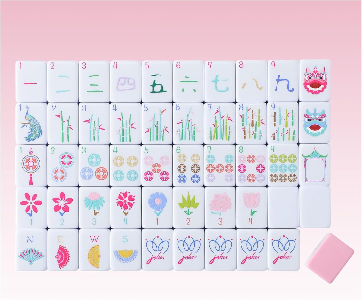 160 Pink American Printed Mahjong Game Set with Carrying Bag and Accessories, 1.