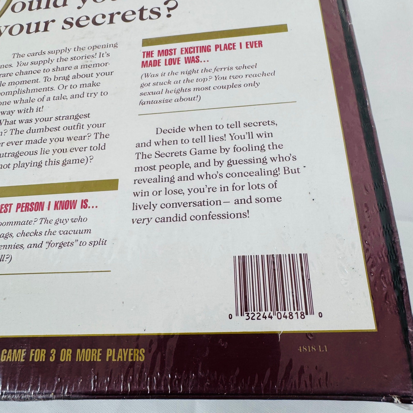 1987 Milton Bradley The Secrets Game Board Game Adult Conversation Game