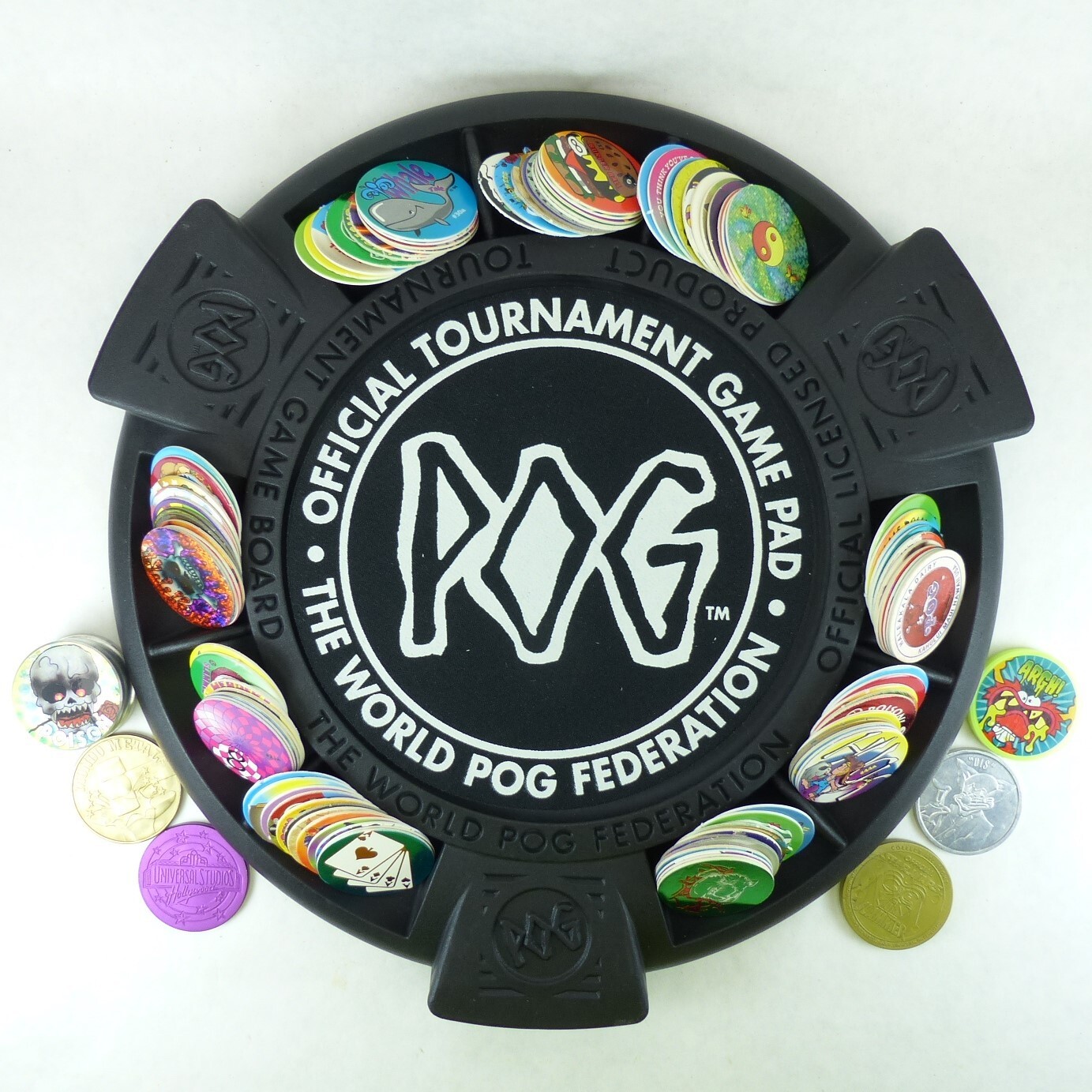 Lot of 100 Pogs, 6 Slammers Ready To Play Tournament Game Board & Pad from 1990s
