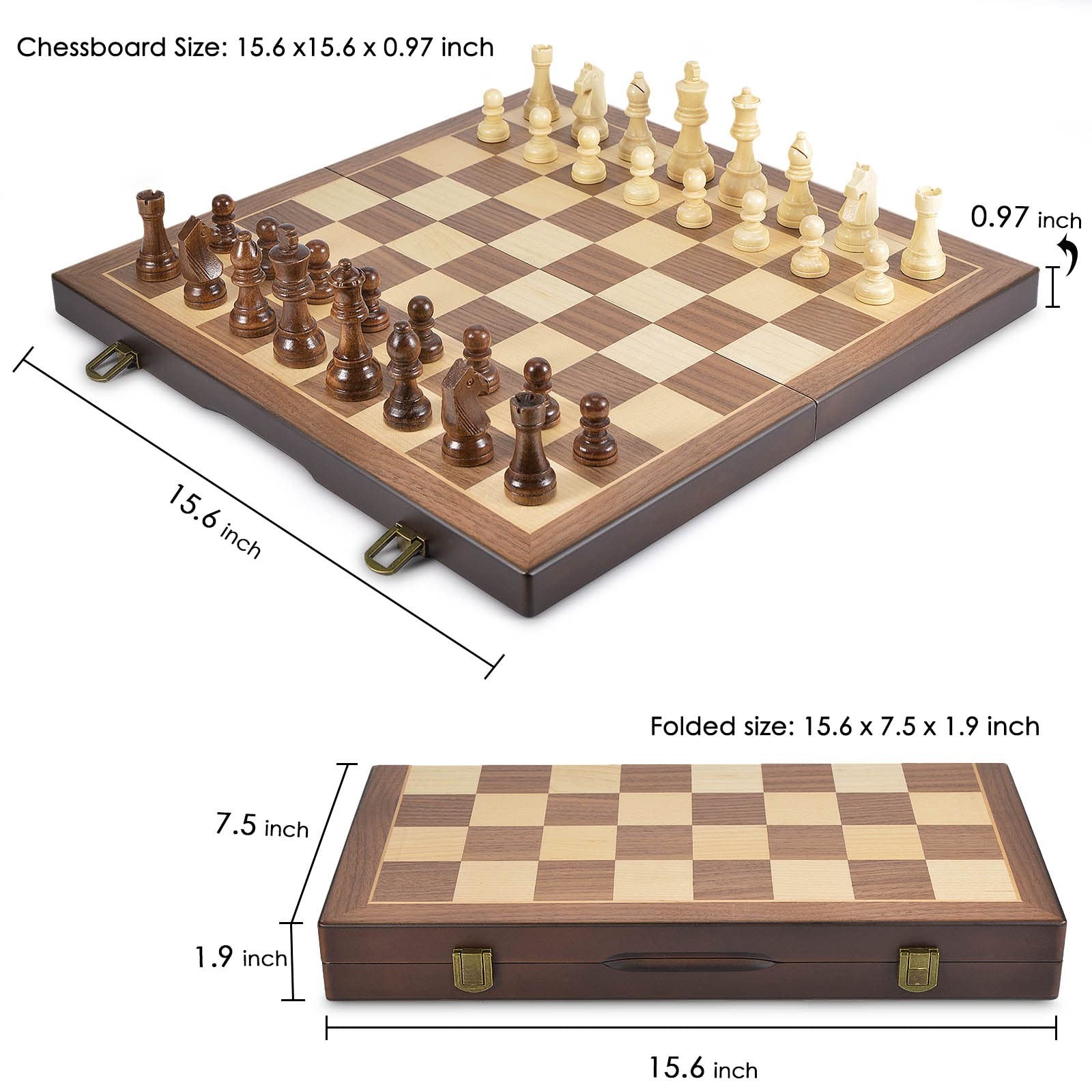 AMEROUS Magnetic Wooden Chess and Checkers Game Set, 15 Inches (2 in 1) Chess…
