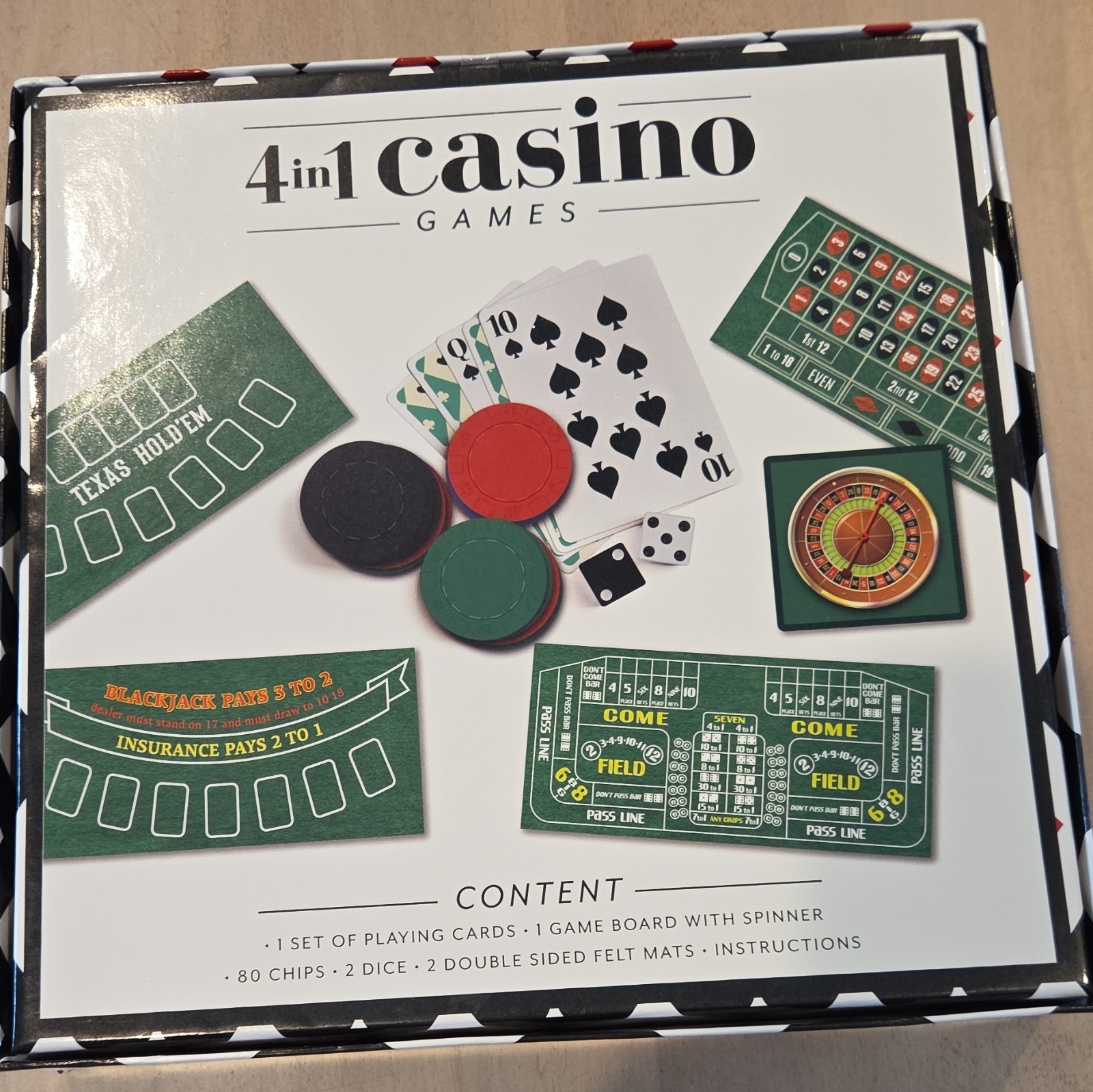 Anker Play Products 4-in-1 Casino Games Set Poker Roulette Craps Blackjack Chips
