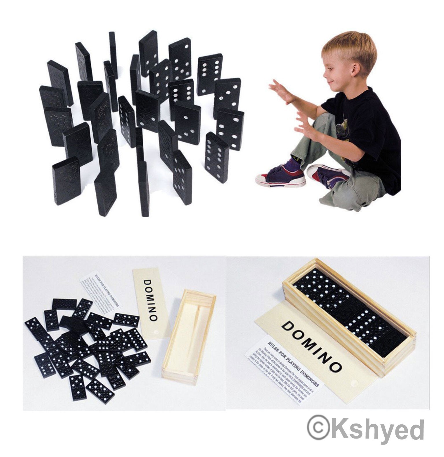 DOUBLE SIX DOMINOES MINI DOMINO SET OF 28 BLACK TILES WITH WOOD CASE (1 Pack)